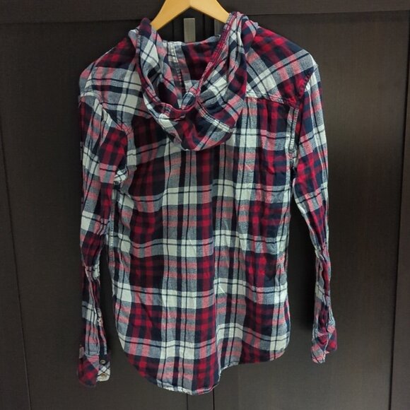 Women's TNA Classic Hooded Red Plaid Boyfriend Shirt - Size M Great Condition - Picture 4 of 4
